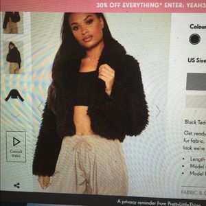 pretty little thing sheepskin cropped teddy coat